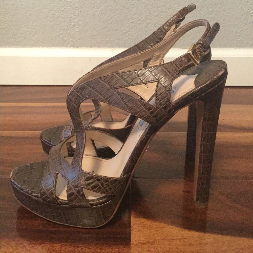 Prada Brown Embossed Leather Cut Out Platform Sandals Size 40